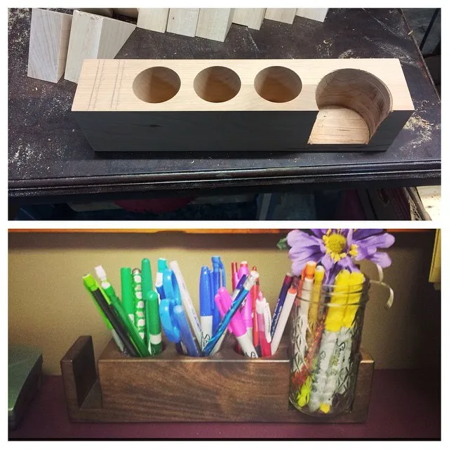 Pencil holder from a block of cherry.