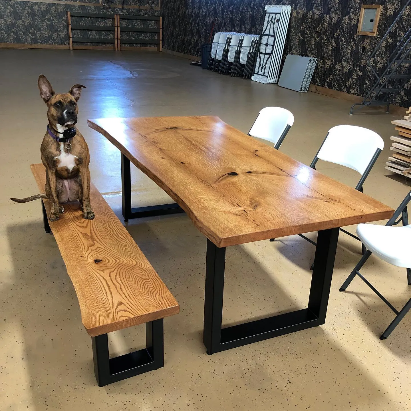 Live-edge oak slab table